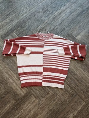 Native Youth rot creme gestreifter Strickpullover Damen groß Baumwollmischung entspannt Boho
