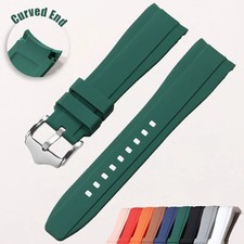 Curved End Silicone Watch Band FKM Rubber Strap for 20-24mm Watches