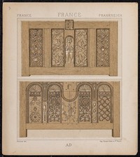 1890 - Mobilier rustique breton (arche / bahut) - Lithographie ancienne
