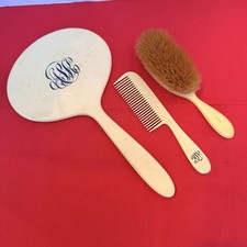 1920s Antique Art Deco FRENCH IVORY Celluloid VANITY SET Mirror Hairbrush Comb