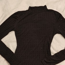 Black Studded Long Sleeve Sheer Top XXS