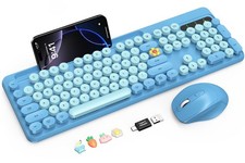Wireless Keyboard and Mouse Combo, Retro Round Keycaps, Full-Size Stylish Typ...