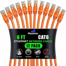 Cat 6 Ethernet Cable - 6 ft 12-Pack - High-Speed LAN, Internet, Patch, and ...