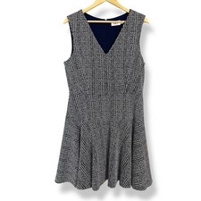 Eliza J. Women Dress 16 Navy Blue White Plaid V-Neck Fit and Flare Sleeveless