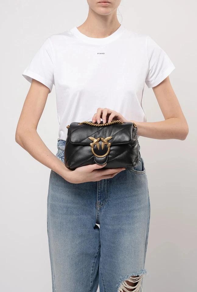 BORSA PINKO PELLE LEATHER Mini Love Bag Puff Maxi Quilt 100039A0 NERA ORO 2025 - Immagine 3 di 4