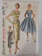 Simplicity 1566 Dress Slim Full Skirt Sewing Pattern Ladies 16 VTG FF Collared