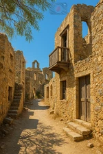 Digital Photo Art, Like-Spinalonga greek village ruins, sunlit narrow street