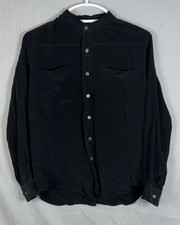 Yves Saint Laurent 100 Silk Band Collar Black L/S Sheer Shirt Sz M Vintage 70s