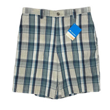 Columbia Barlow Ridge Shorts Mens 34 Blue Beige Plaid Omni Shade Preppy Beach