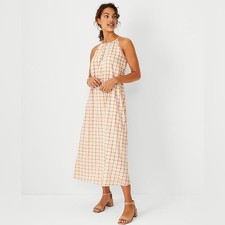 Ann Taylor Plaid Multi-Color Halter Flare Dress NWT Preppy Spring 