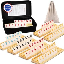 2-6 Players Rummy Game Wooden Racks 160 Tiles Drawstring Bag Portable Case Board