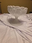 Vintage Fenton Water Lily Milk  Glass Compote Candy Dish - 5-1/2''H
