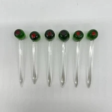 Vintage Olive Martini Glass S/6 Cocktail Picks Green Olive W/Pimentos bar 3.25”