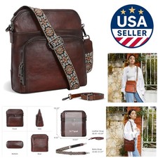Leather Crossbody Bags for Women Multi Pockets Medium Shoulder Bag Lightweigh...