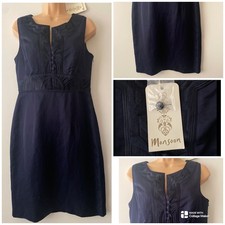 MONSOON Dress Sz 12 Navy Blue Notre Dame Lined Sleeveless Satin Occasion Women
