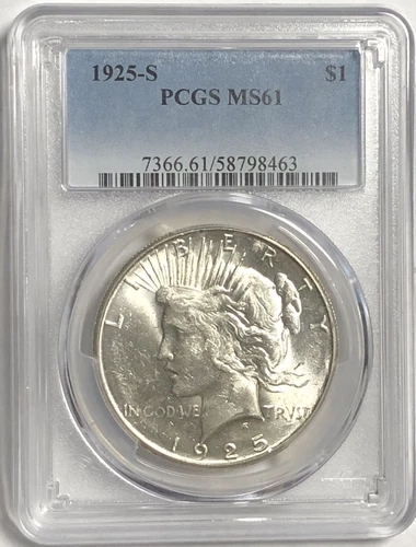 1925 S PEACE "PCGS GOLDHIELD MS61"- GEORGOUS/ HIGH POINTS/ HAIR /PEACE/EAGLE💥 ✅