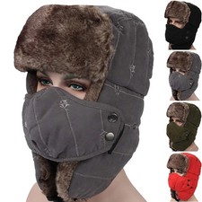 Winter Hunting Russian Hat with Ear Flap  Mask Aviator Ushanka for Men Women