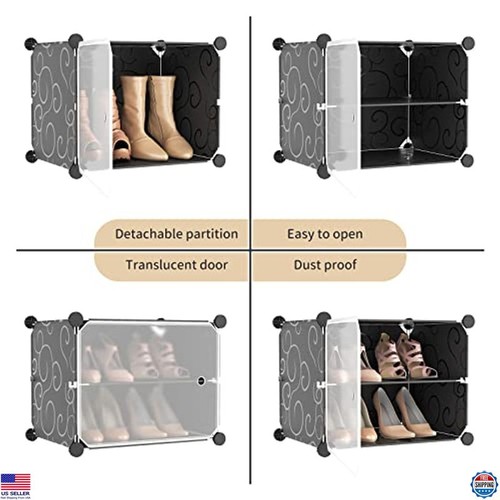 Portable Shoe Rack Organizer, 48 Pairs, 8-Tier Adjustable Storage Cabinet, Black - Picture 6 of 6