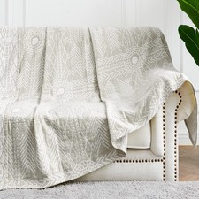 Boho 100 Cotton Muslin Blanket 3-Layer Queen Size 80x90 Inches Geometric Lig...