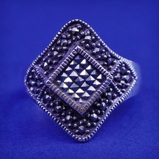 Size 8.5, vintage Sterling silver handmade ring, Mexican 925 band marcasite