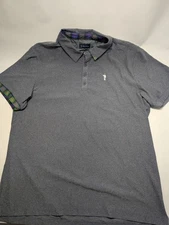 William Murray Golf Mens Grey Short Sleeve Polo Plaid Trim Private Logo PreppyXL