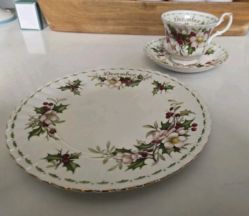Royal Albert December Christmas Rose Flower of the Month Trio Plate/ Cup/ Saucer - Picture 10 of 11