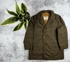 Aquascutum 90s Vintage Plaid Tweed Brown England Wool Button Trench Trench Coat