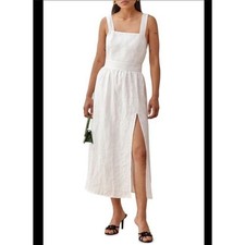Reformation Elara White Linen Square Neck Slit Tie Back Midi Dress Size 6 Petite