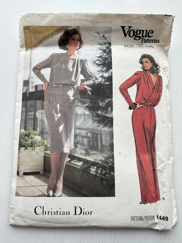 Vtg 1984 Vogue Pattern 1449 Christian Dior Dress Cut Size 10