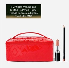 MAC Red Makeup Bag Gift Set Lipstick Thanks Its MAC & Spice Lip Liner Xmas Gift