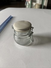 Small Tiny Jar Latch White Lid Clear Glass