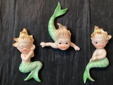 VINTAGE LEFTON SET OF 3 MERMAIDS MCM UNMARKED FREE SHIPPING