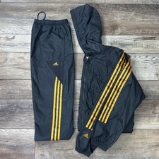 Vtg Adidas Track Suit Men  s Gray Yellow Climaproof Zip Up Hooded Windbreaker Y2K