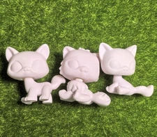 New Custom White Base LPS Walking Shorthair Cat 3pcs Kid Gift DIY Painting Toy
