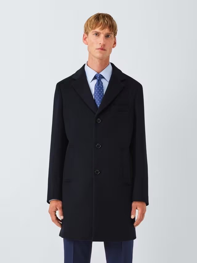 John Lewis Wool Blend Mens Collared Long Epsom Coat - Navy - Small (Damaged Tag)