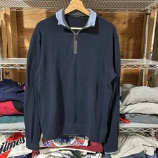 Greyson Sebonack Quarter Zip Sweater Mens Wool Cashmere M Blue Golf Quiet Luxury