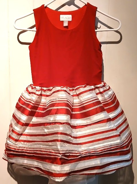 Used, Girl’s Size 7/8 (M), Fancy, Candy-cane Striped, Pullover Dress by Place