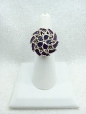 Sterling Silver Purple Enamel Spiral Flower Statement Ring 925 Italy size 6