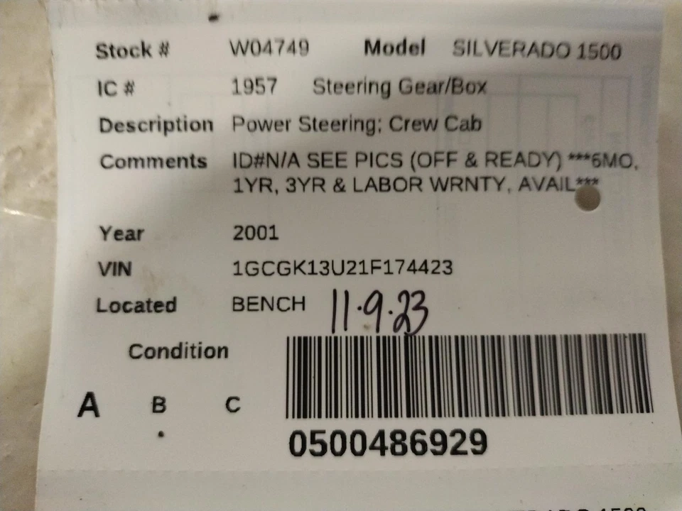 Used Rack and Pinion Assembly fits: 2001 Chevrolet Silverado 1500 pickup Power S Foto 4 de 4