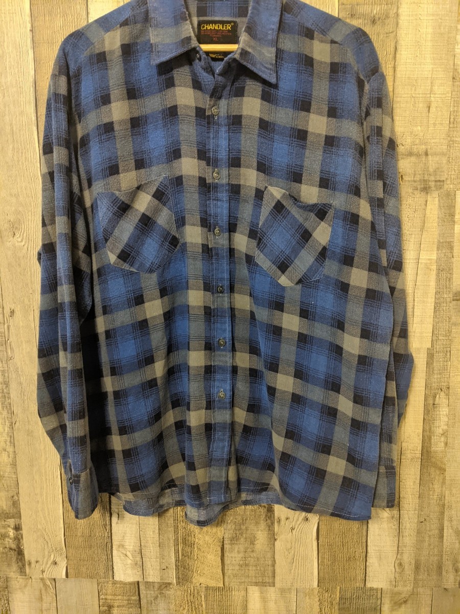 Vintage 80's Chandler Plaid Flannel Shirt Vtg Work Rockabilly