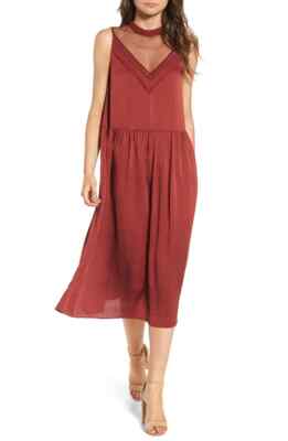 Hinge Mesh Panel Midi Dress Burgundy L83609 Size M | eBay