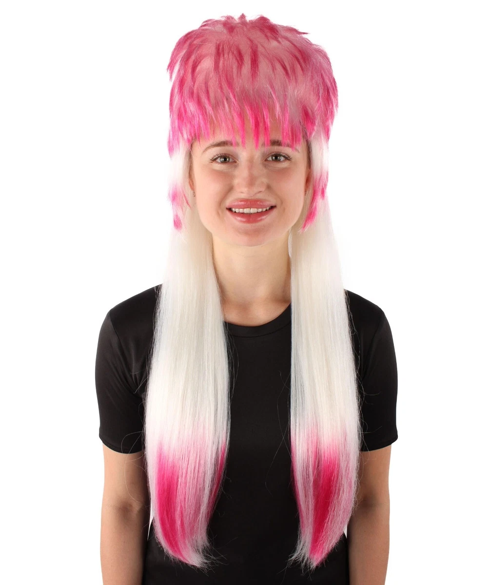 HPO Adult Rock Star Blonde Mullet with Pink Tips Wig Perfect for