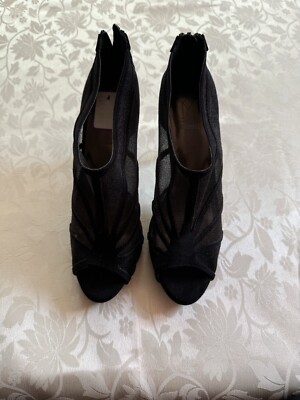 M Marinelli Bootie Shoes Womens Black Mesh Trim Zip Back Pre Owned Size 8