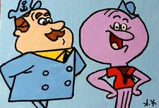 Squiddly Diddly ACEO ORIGINAL ATC HAND PAINTED ACRYLIC SIGNED