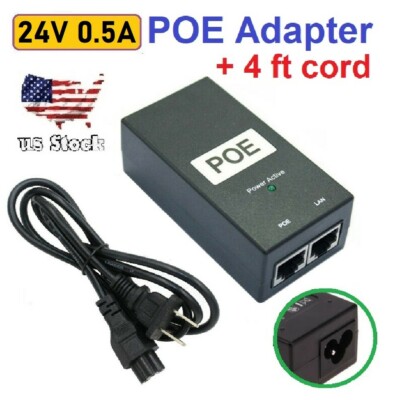 US 24V-0.5A Wall Plug POE Injector Ethernet Adapter IP Phone/Camera Power Supply
