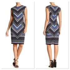 NWT Vince Camuto Extended Cap Sleeve Geometric Dress Size 6 MSRP $128