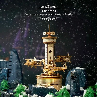 ROKR Flugzeug Control Tower Mechanische Spieluhr 3D Holz Puzzles für Erwachsene