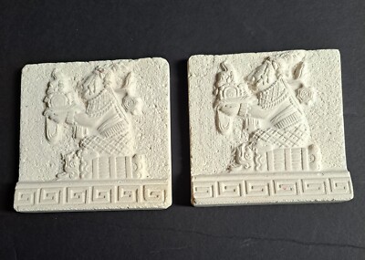 2 VTG Mayan Art Engraving Lady Ahpo-hel Wall Hanging Tile Plaque  Sculpture 