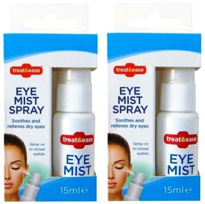TREAT&EASE 2 pk Dry Eye Mist Spray 15ml Hydrating Eye Tired Irritated Sore Strained Eyelids