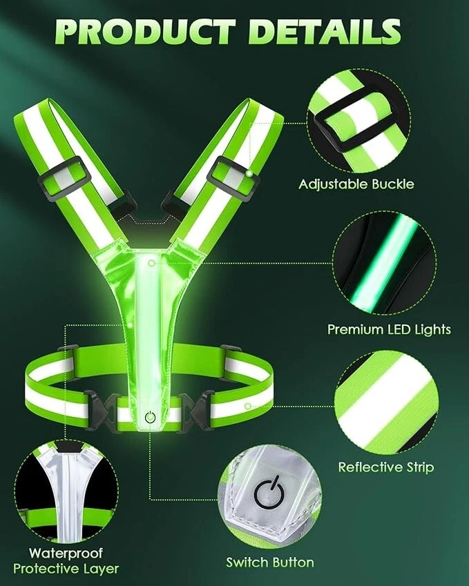 Chaleco reflectante LED para correr, 5 colores de luces, chaleco reflectante. - Image 3 of 4